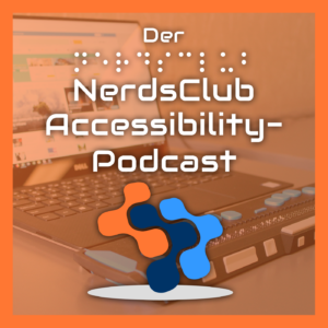 Logo des NerdsClub-Accessibility-Podcasts. Der Schriftzug ist in Braille-Punkten dargestellt.